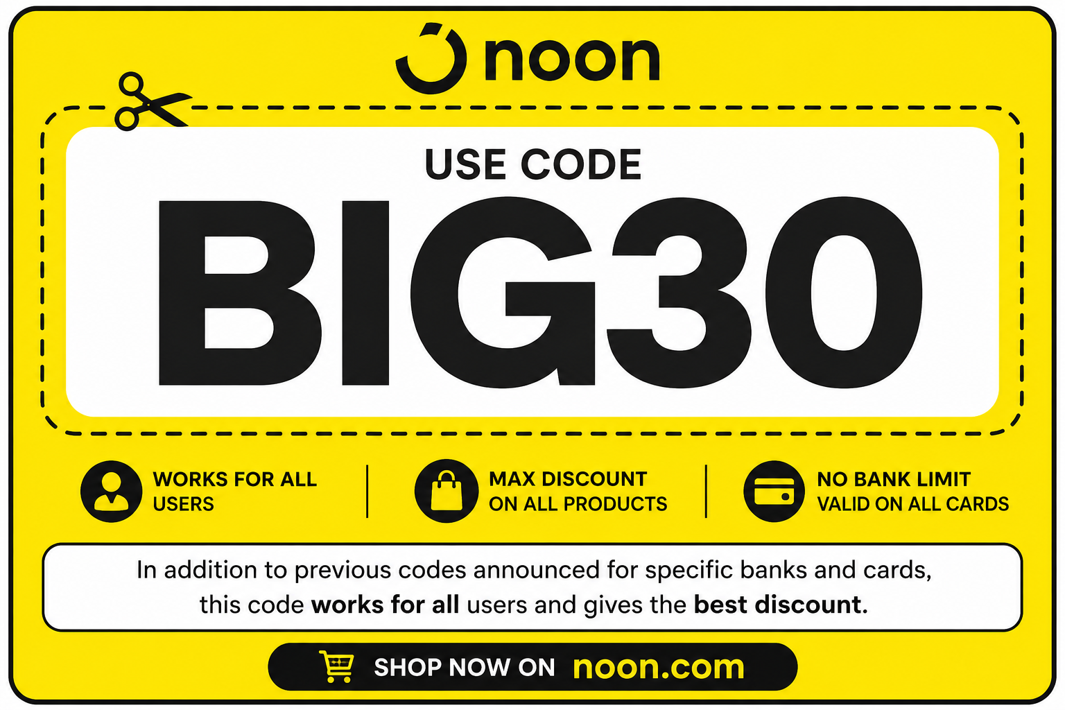 Noon code and Noon discount code today BIG30